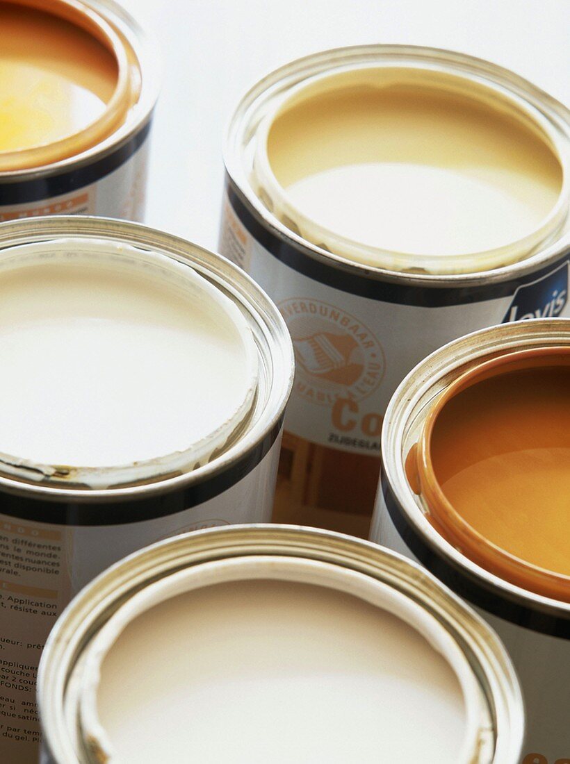 Top view of pots of paint