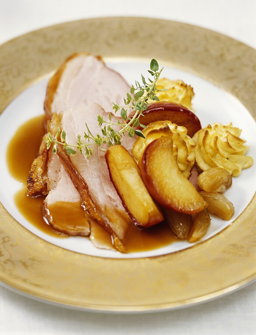 Burgundy ham with apple and thyme sauce