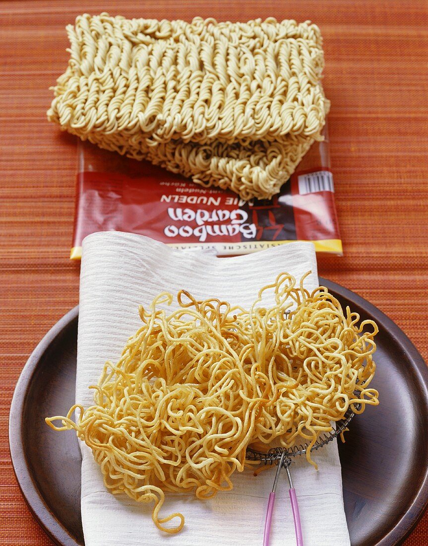 Dried and deep-fried Asian egg noodles