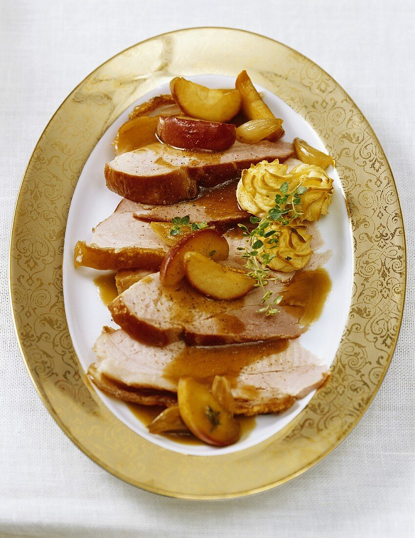 Burgundy ham with apple and thyme sauce