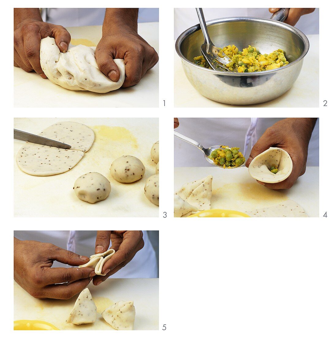 Making samosas with pea filling