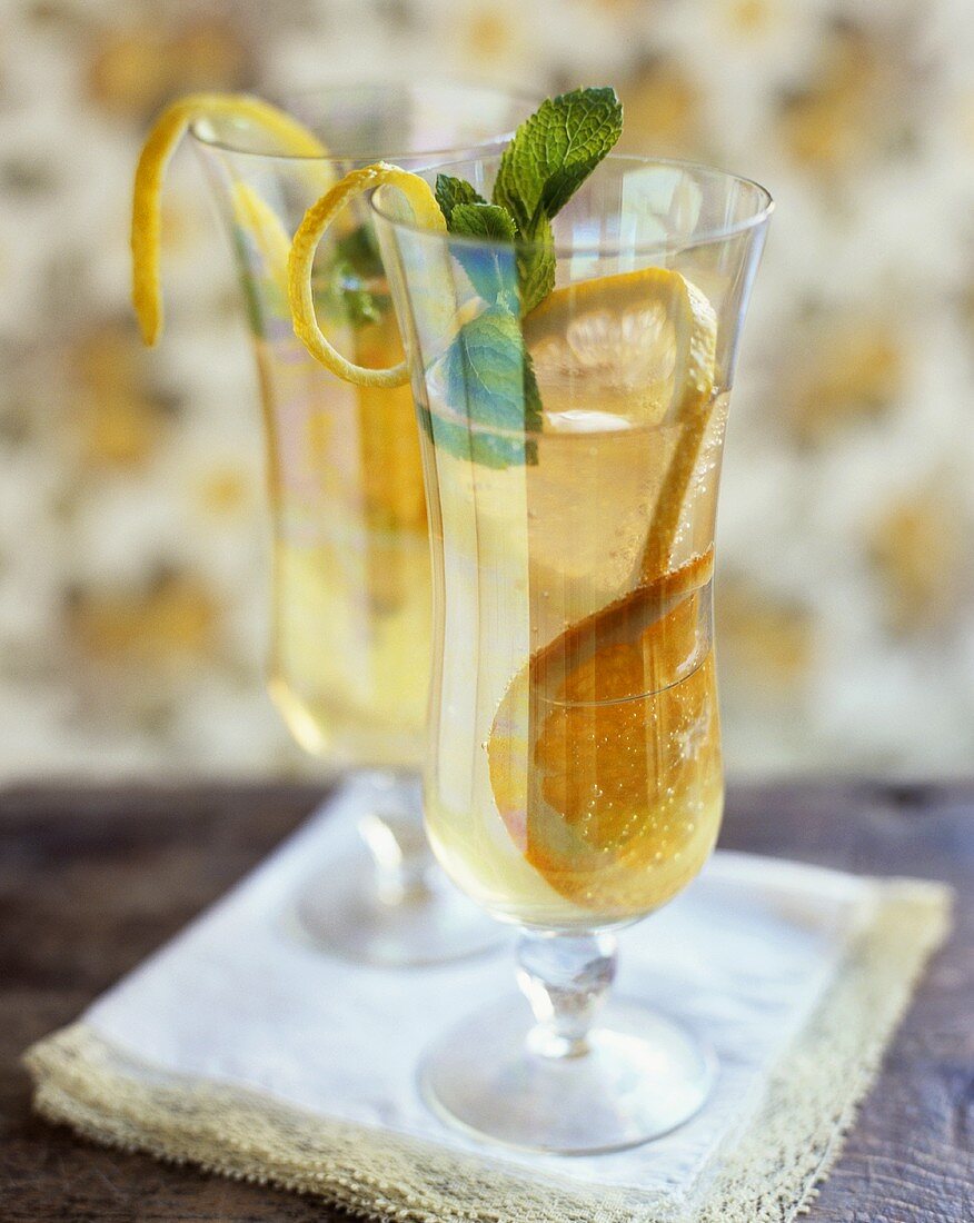 White wine sangria with limoncello, orange and lemon slices