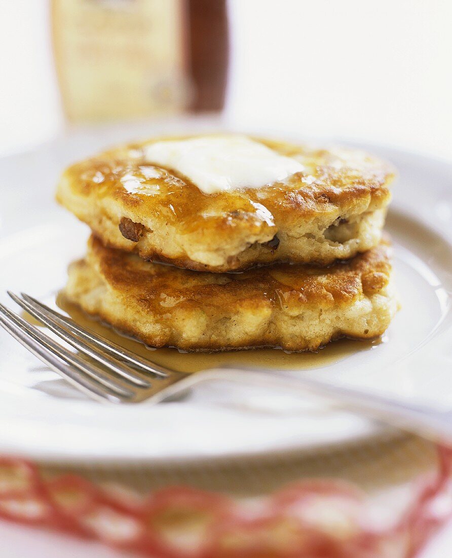 Apple and bacon pancakes with butter