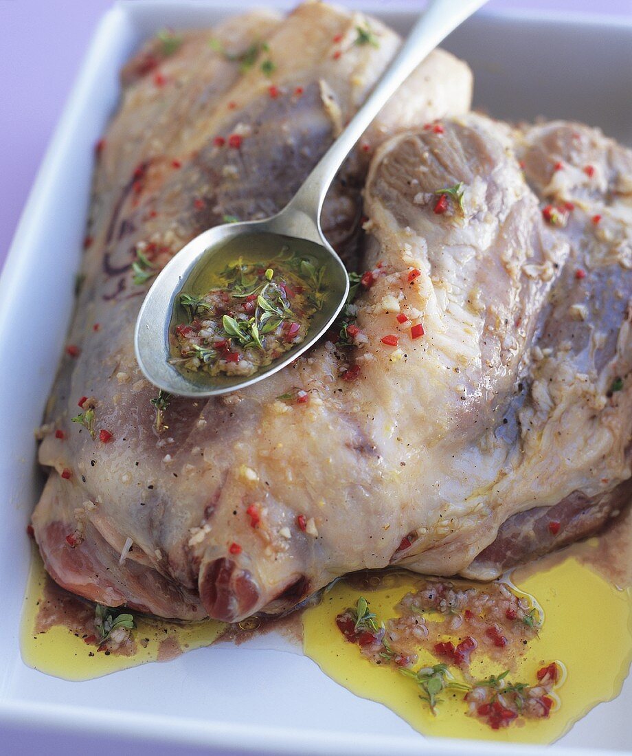 Marinated leg of lamb