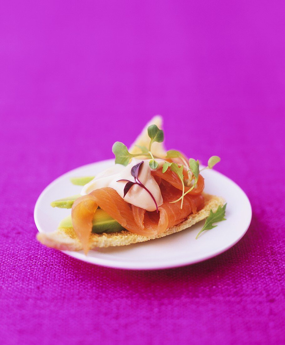 Melba-Toast mit Räucherlachs und Avocado