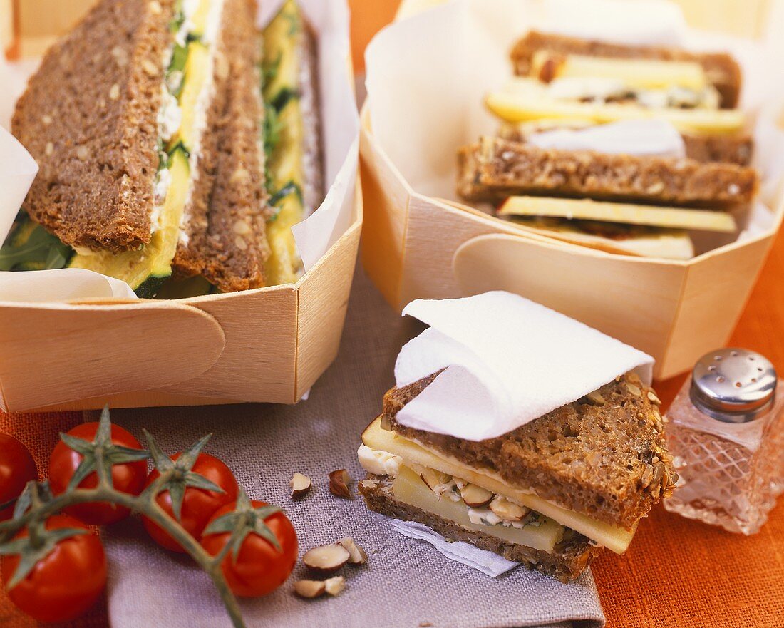 Cheese & apple and courgette & feta sandwiches