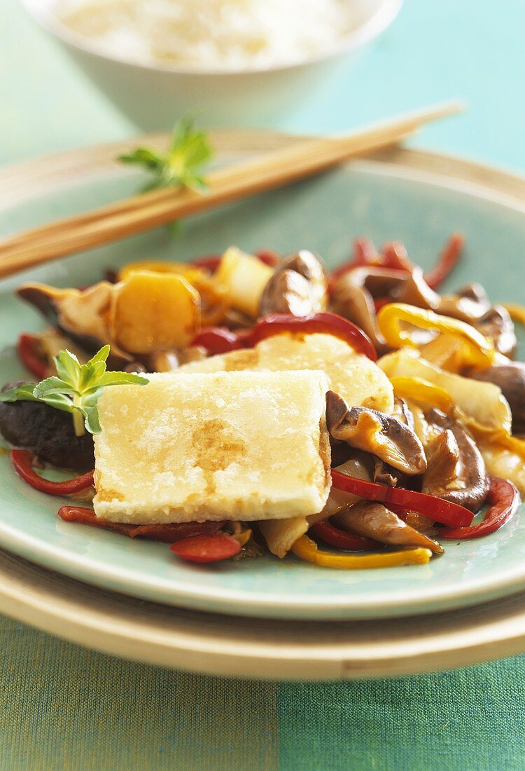 Asian vegetables with slices of tofu