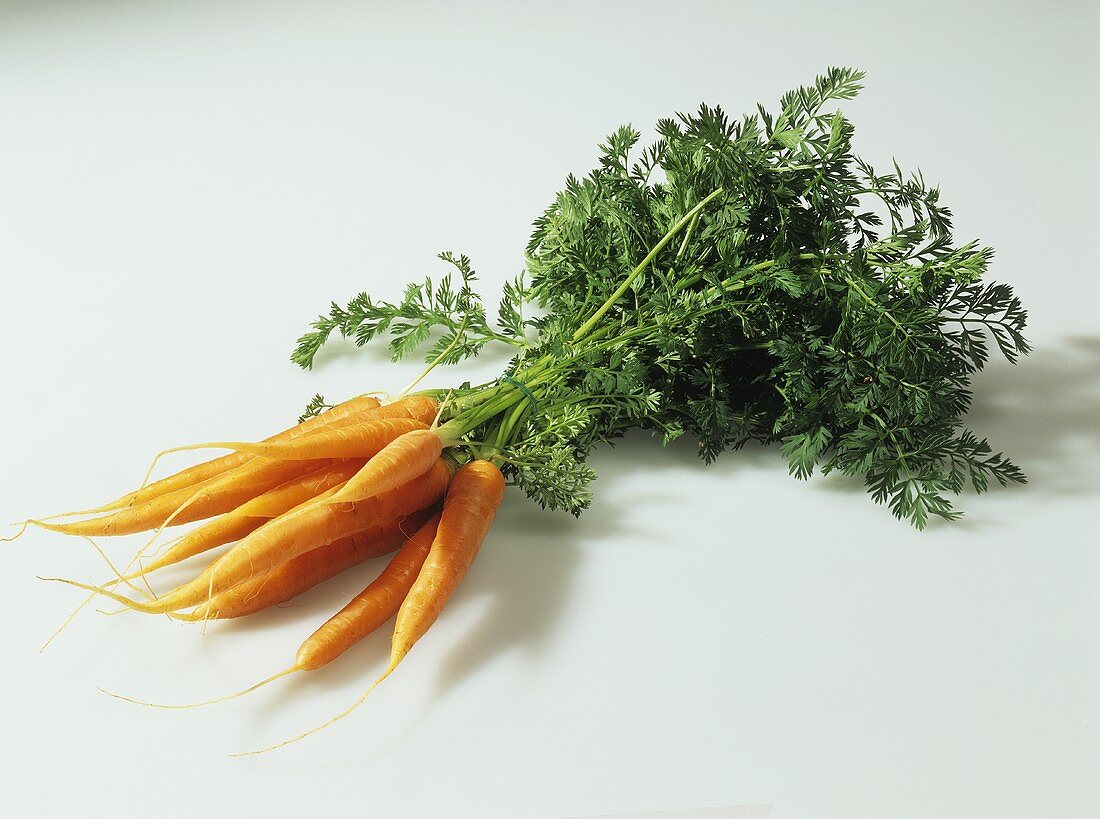 A bunch of carrots against a white background