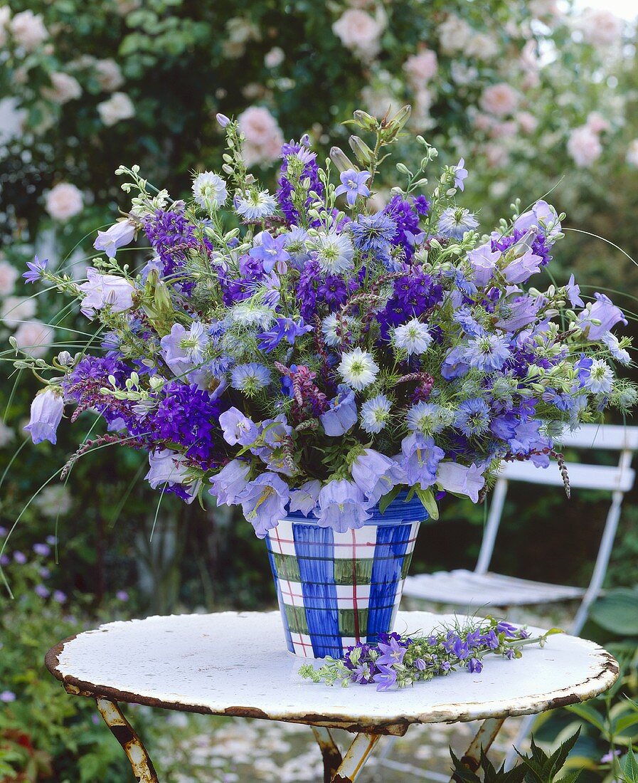 Vase of blue flowers