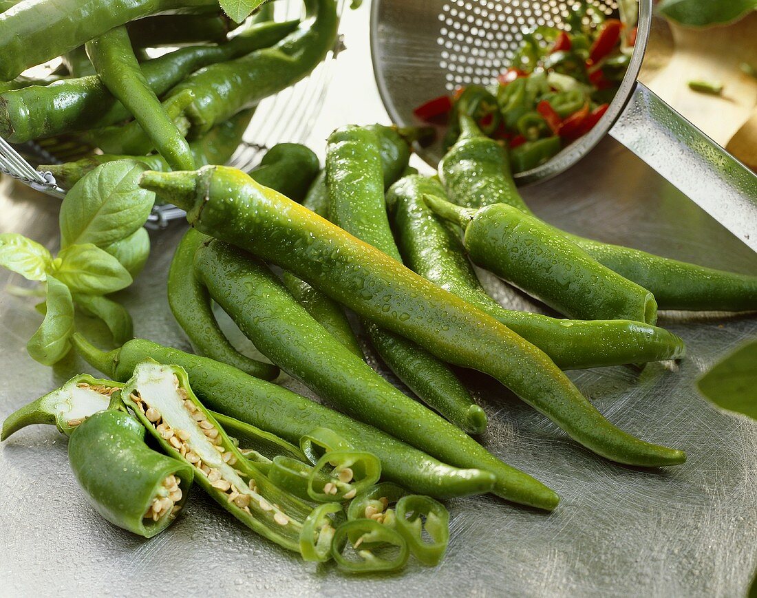 Green Chili Peppers at Market