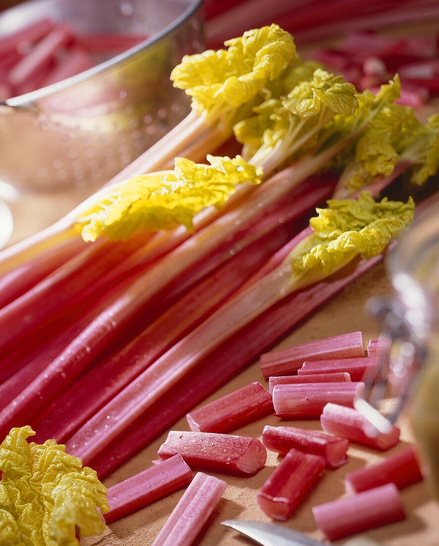 Washed rhubarb, whole and in pieces