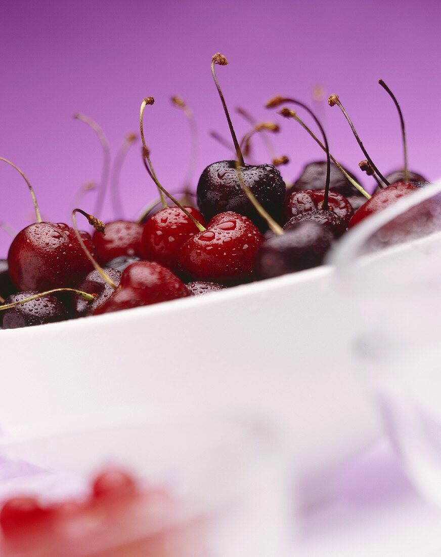 Cherries in white bowl