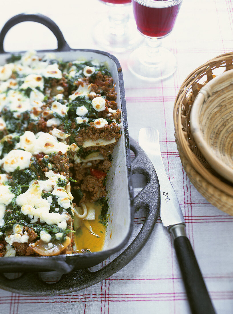 Minced lamb & courgette lasagne with sheep's cheese & mint