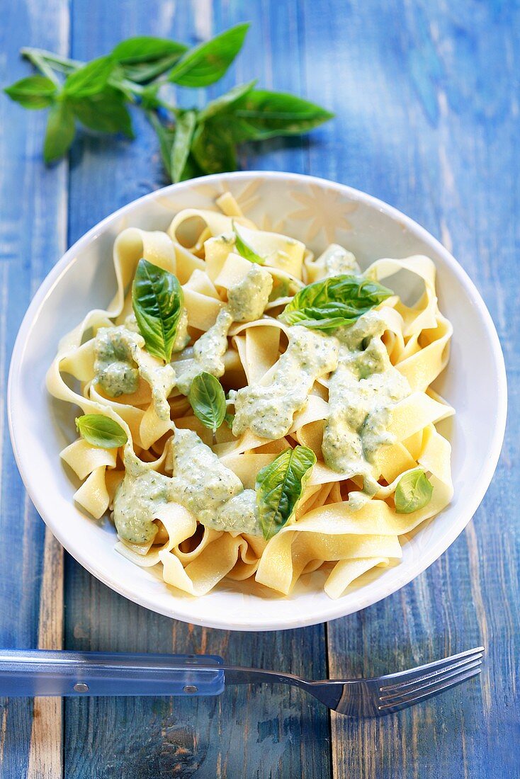 Ribbon pasta with herb sauce