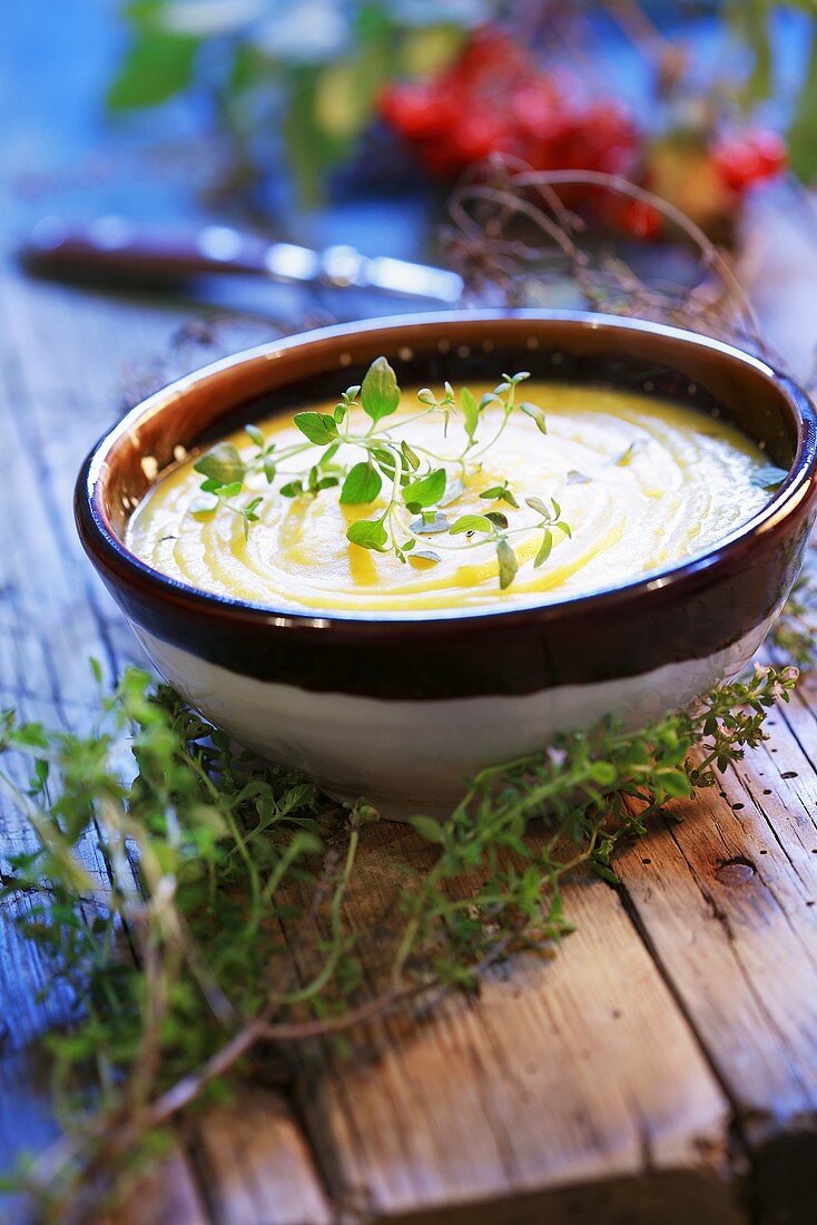 Potato cream soup with thyme