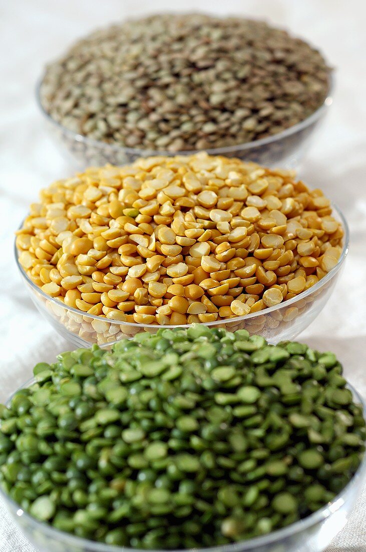 Green, yellow and brown lentils