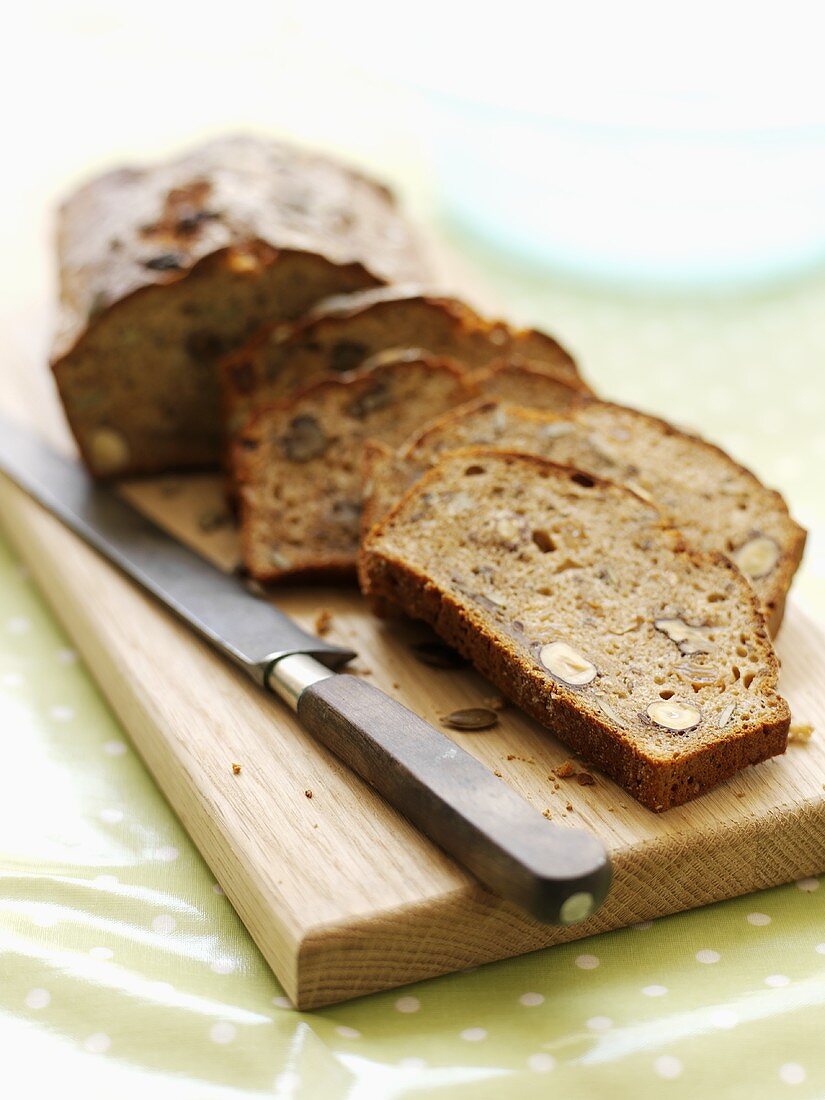 Nut loaf, partly sliced