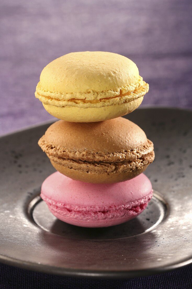 Three macarons (Small filled cakes, France)
