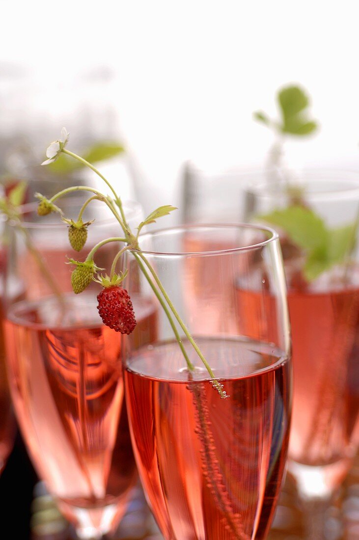 Glasses of strawberry Sekt (sparkling wine with strawberry syrup)
