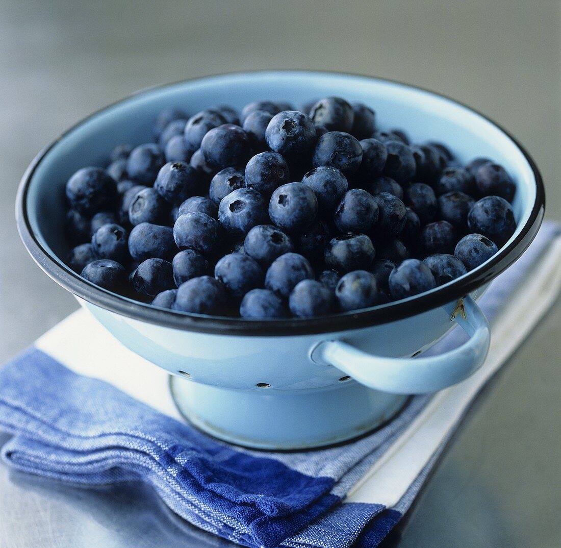 Blueberries in a colander