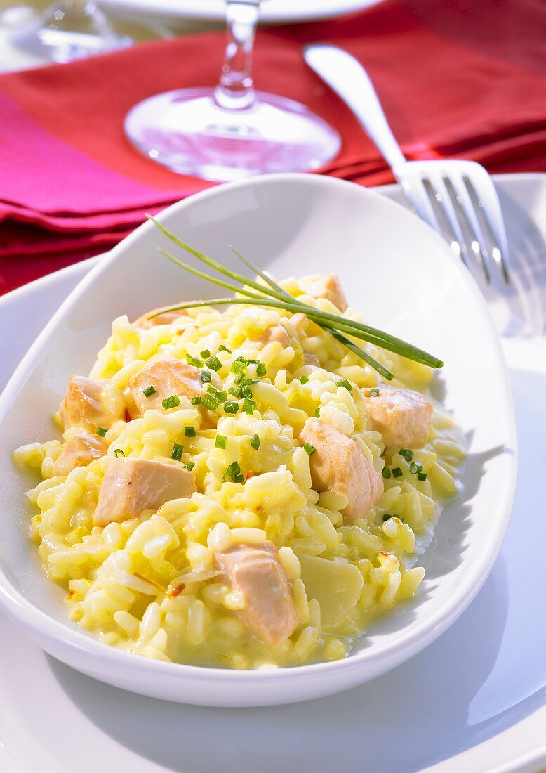 Saffron risotto with salmon and chives