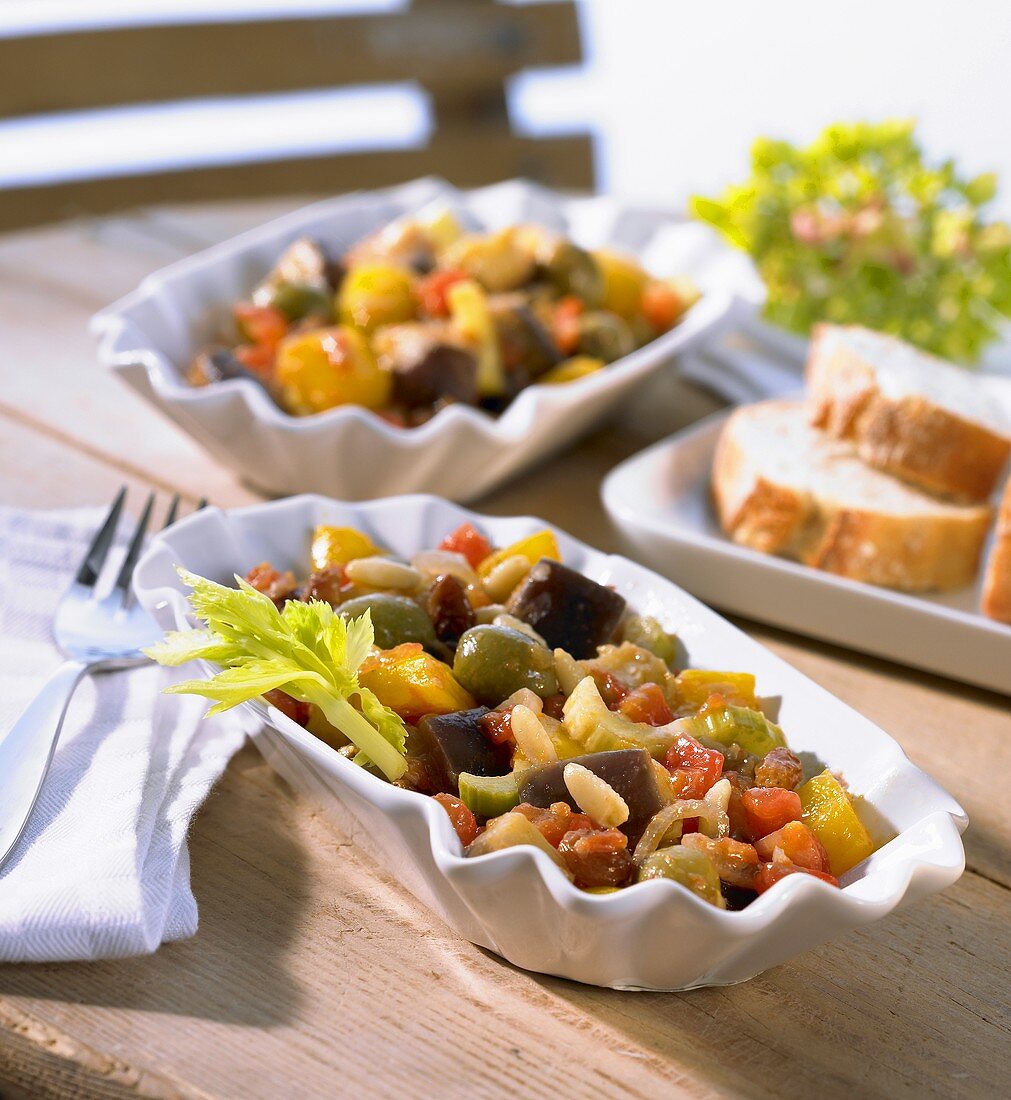 Caponata (Sweet and sour vegetables with raisins, Italy)