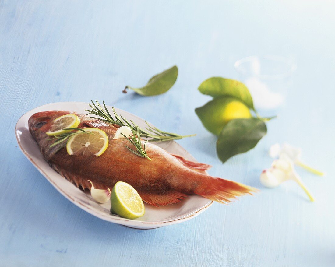 Red mullet on plate