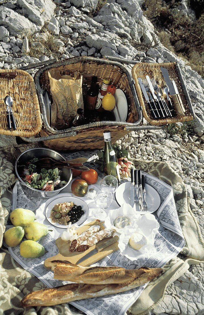 French Picnic on Rocky Hillside