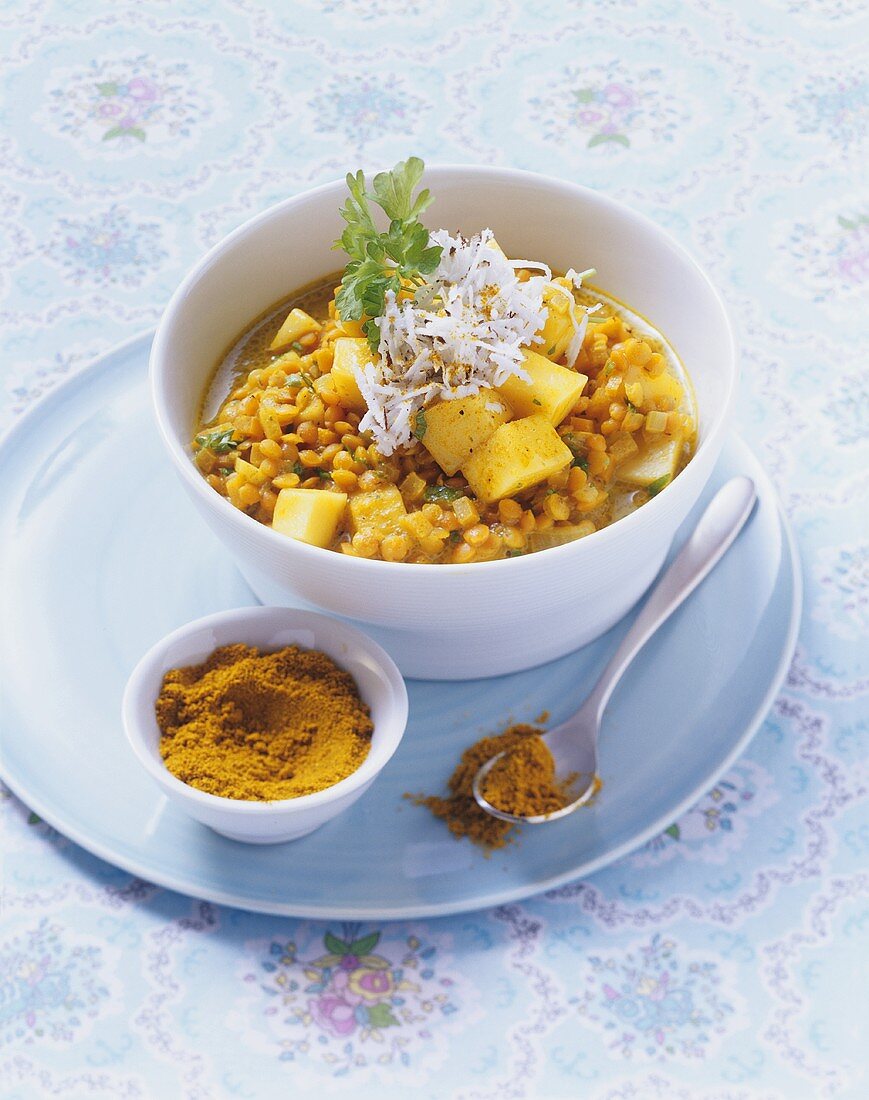 Lentil curry with mango