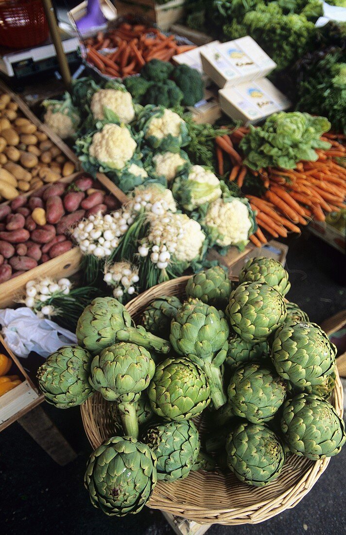 Various vegetables on vegetable stall