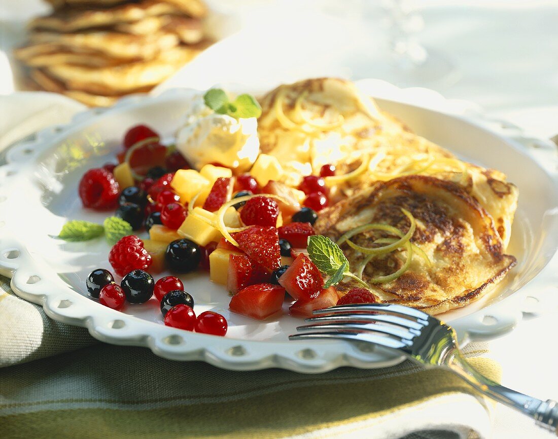 Pancake with fruit salad