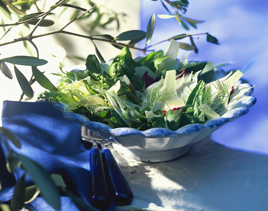 Blattsalat mit Fenchel und Parmesan