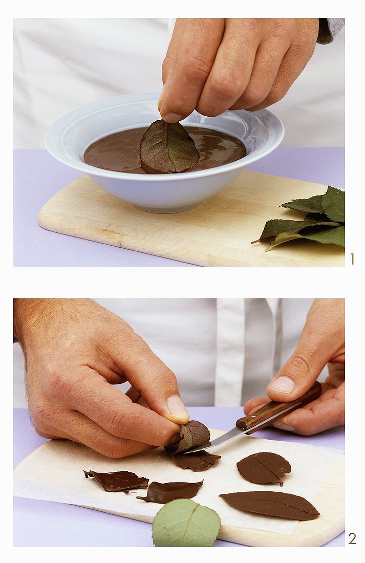 Making chocolate leaves
