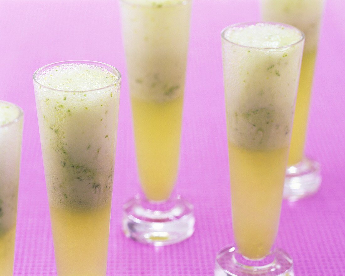 Basil and lime sorbet with Prosecco in glasses