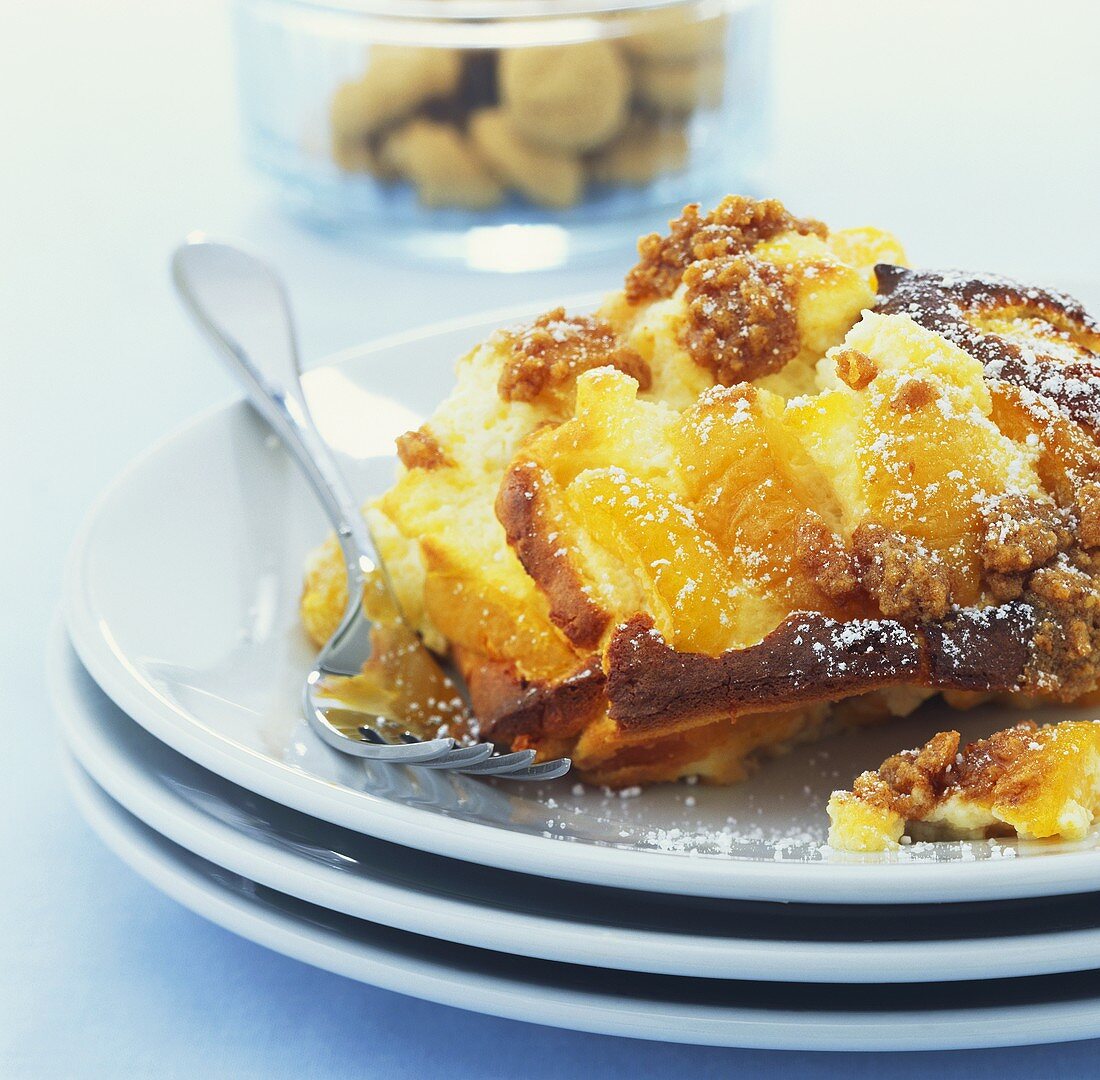 Baguette and butter pudding with ricotta and apricots