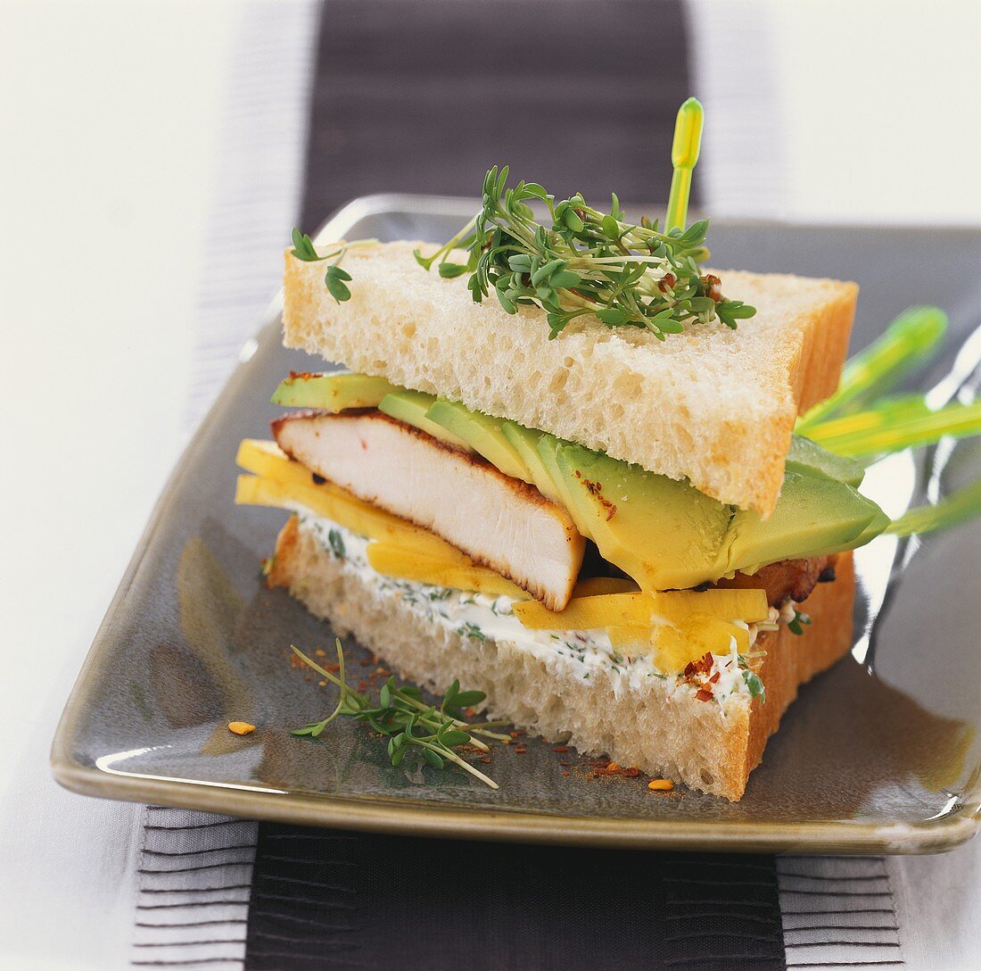 Chicken, avocado and mango sandwich