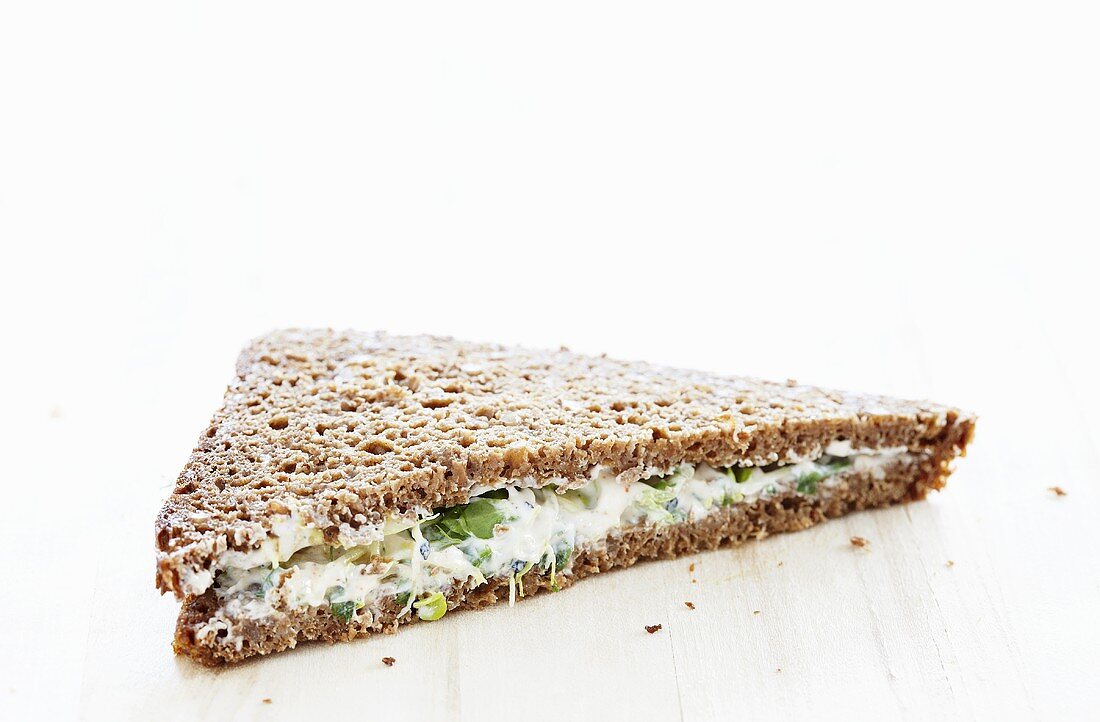 A cream cheese and cress sandwich on wholemeal bread