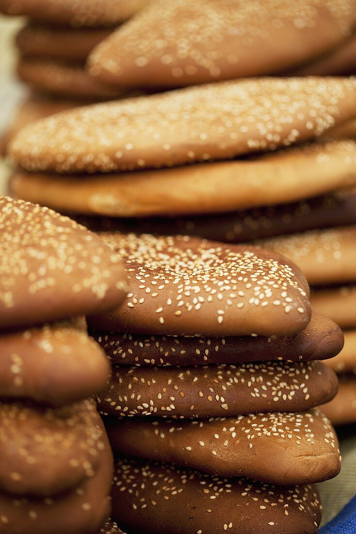 Flatbread with sesame seeds, stacked