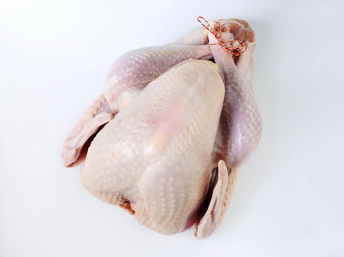 A raw turkey seen from above