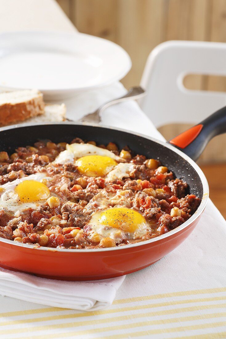 Minced meat dish with a fried egg