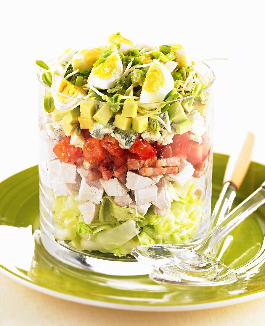 Cobb salad with chicken, avocado and egg