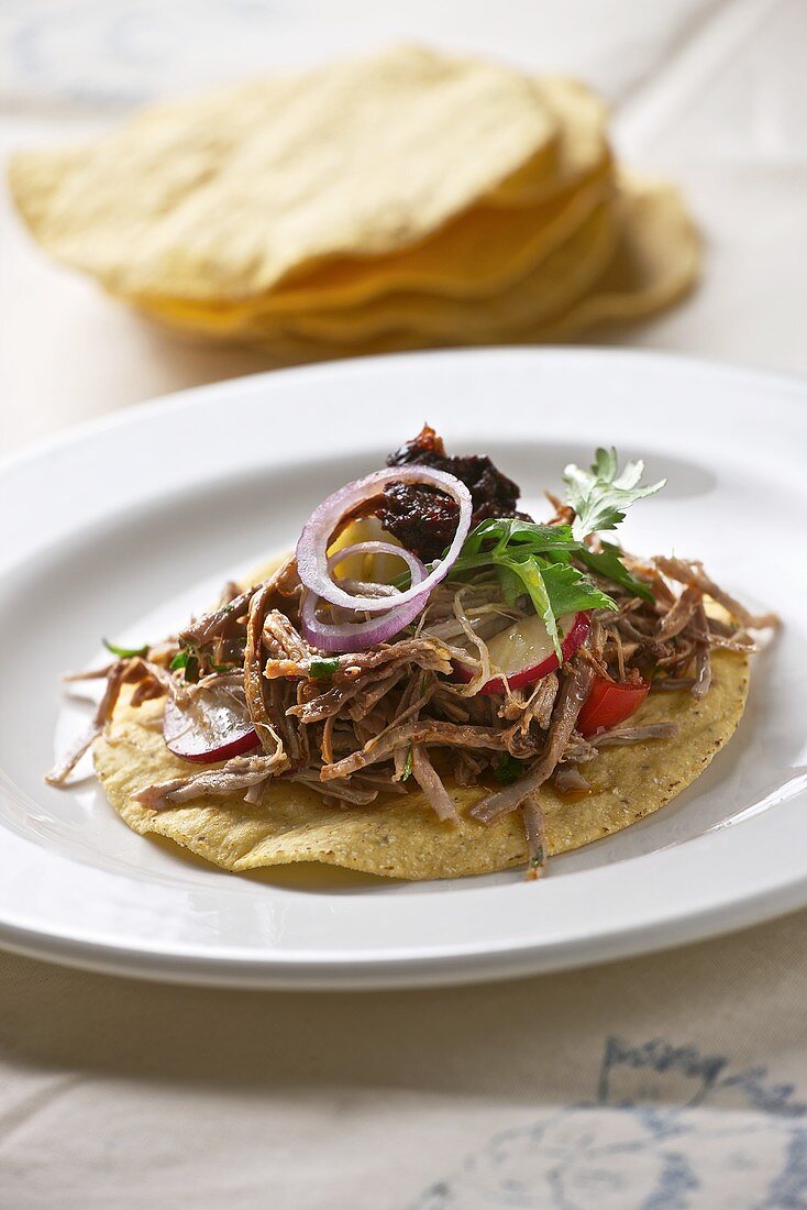 Meat salad on flat bread