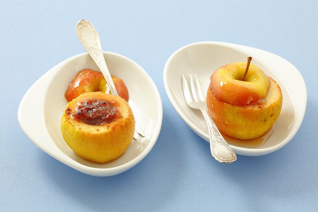 Two baked apples with rose preserve