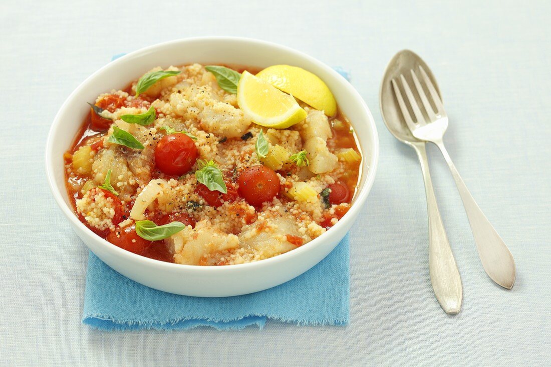 Fish stew with couscous and tomatoes
