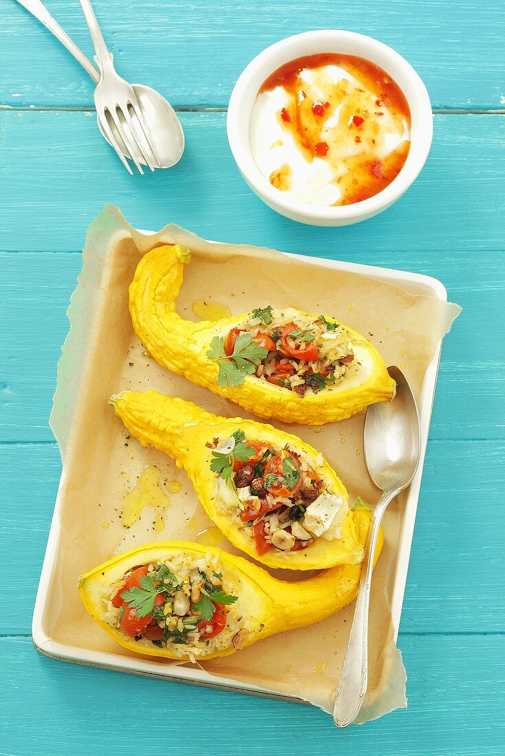 Stuffed squash with a dip