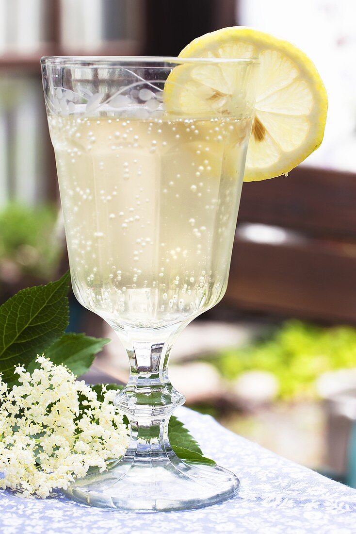 Elderflower champagne with lemons