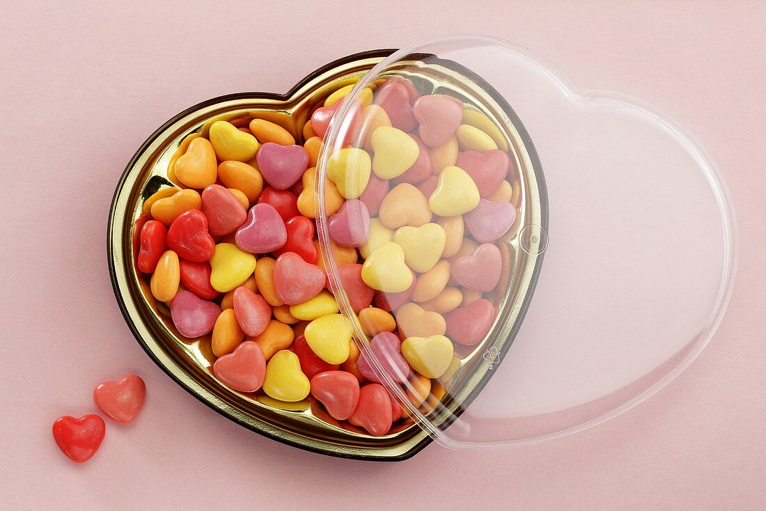 Sugar hearts in a chocolate box