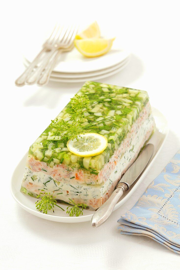 Quark terrine with salmon, cucumber and herbs