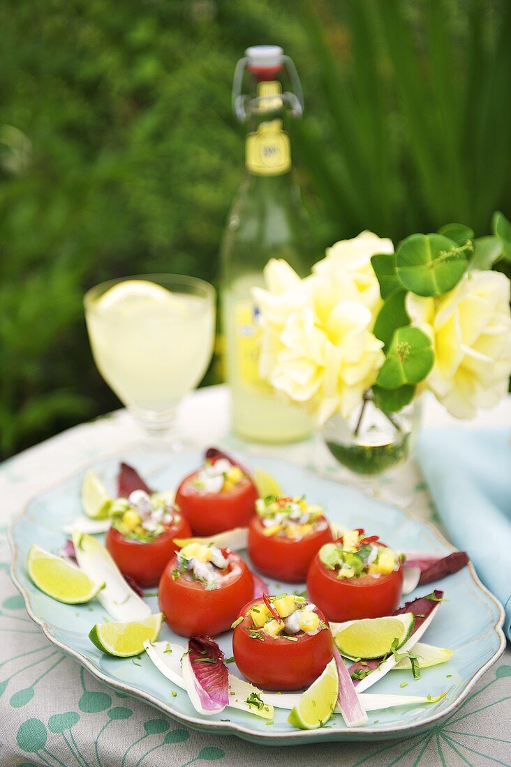 Stuffed tomatoes with prawn ceviche