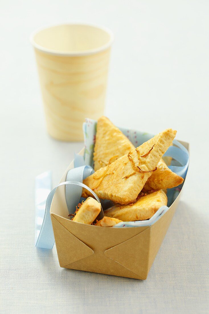 Shortbread biscuits with lemon zest in a gift box